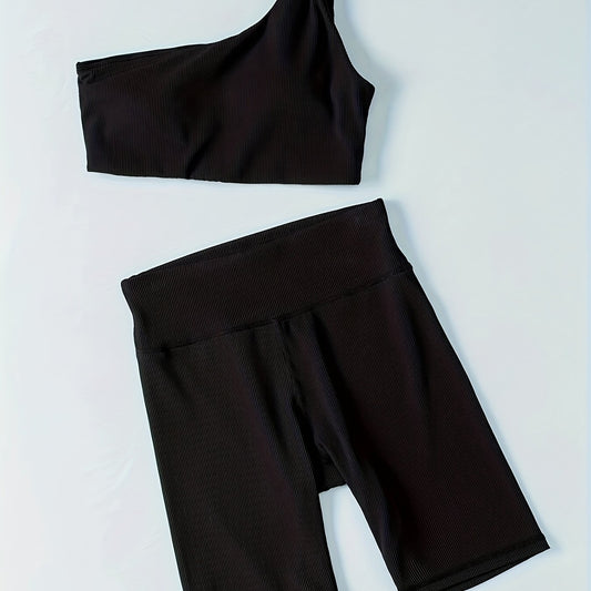 Women's One Shoulder Yoga Set Sports Bra & Shorts Activewear