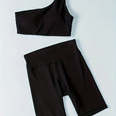 Women's One Shoulder Yoga Set Sports Bra & Shorts Activewear