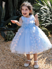 Girls Butterfly Decor Sleeveless Mesh Princess Dress
