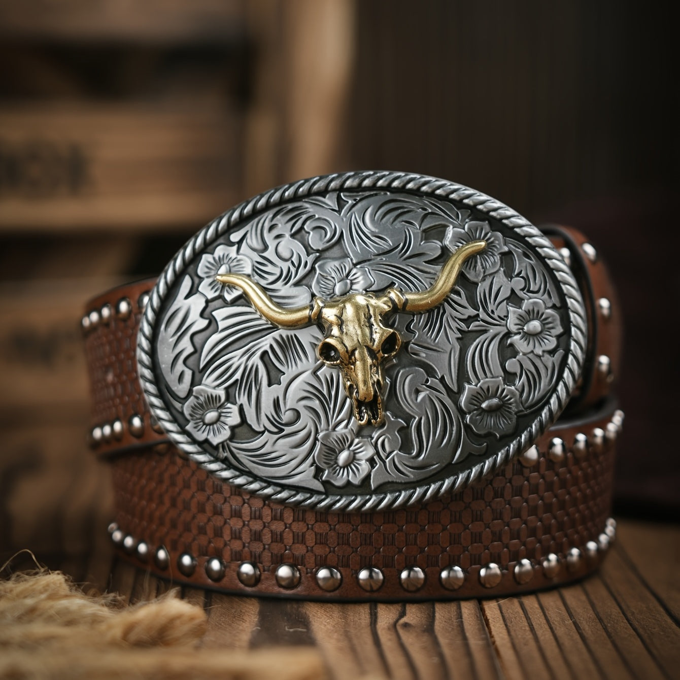 Vintage Bull Pattern Leather Belt For Men