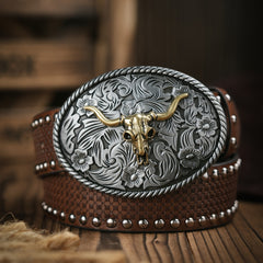Vintage Bull Pattern Leather Belt For Men