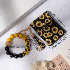 PU Tassel Wrist Keychain Anti-lost Card Coin Purse Bracelet Key Ring