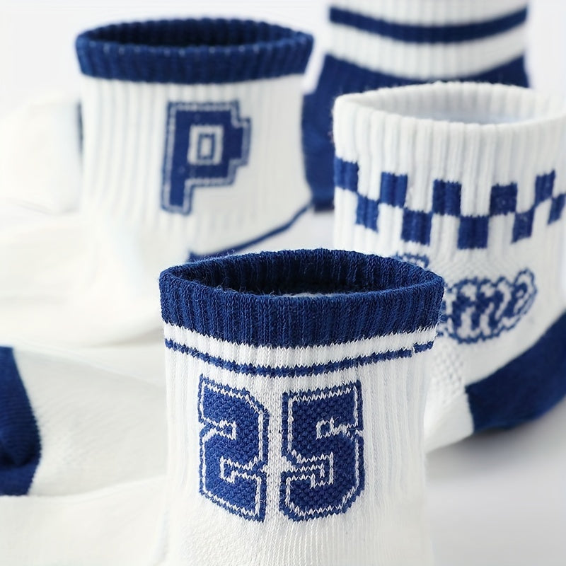 5pairs Baby Boys Girls Letters Boat Socks Thin Cotton Breathable Comfy Short Soc