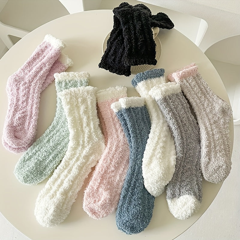 Colorblock Fuzzy Socks Comfy & Warm Mid Tube Socks Women's Stockings