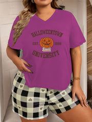 Halloween Lounge Top Women's Plus Funny Pumpkin V Neck Pajama Top