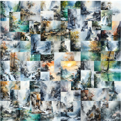 54pcs Watercolor Landscape Cartoon Stickers, Decorative Waterproof Game Stickers
