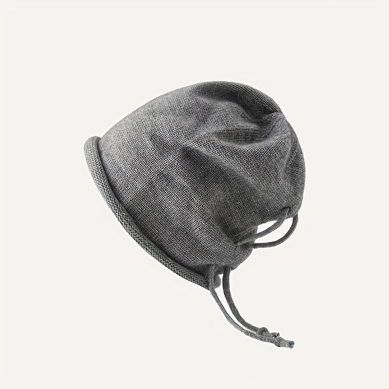 Ear Protection & Windproof Knit Beanie Hat with Drawstring