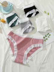 5pcs Lace Briefs Comfy Mid Rise Intimates Panties Women's Lingerie