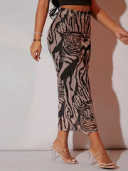 Allover Print Elastic Waist Skirt Sexy Bodycon Skirt For Spring & Summer
