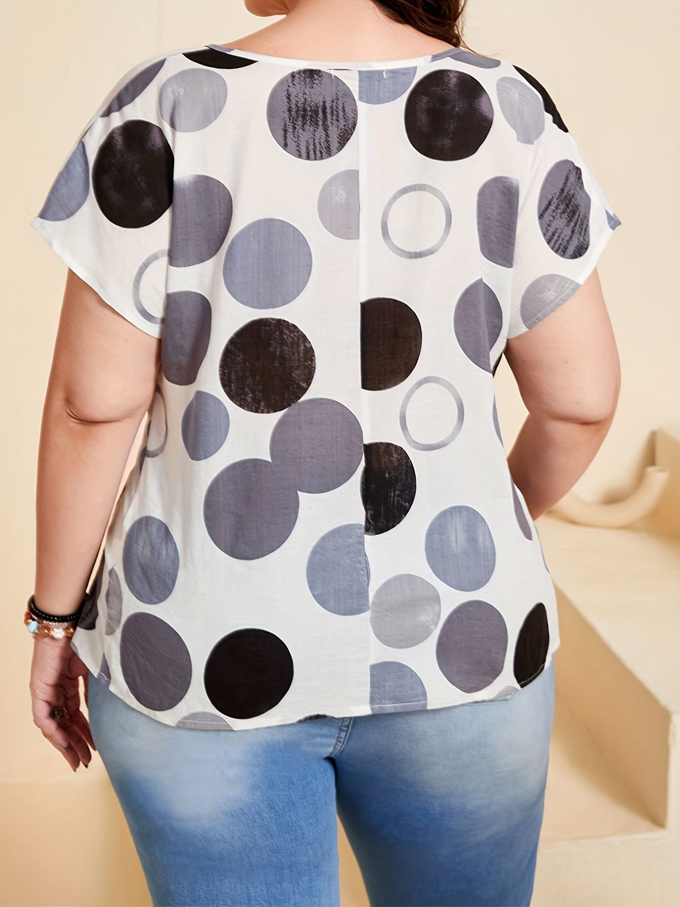 Casual T shirt Women's Plus Dot Print Short Sleeve