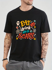 Cotton Halloween Print Men's Crew Neck Tshirt Casual Tees
