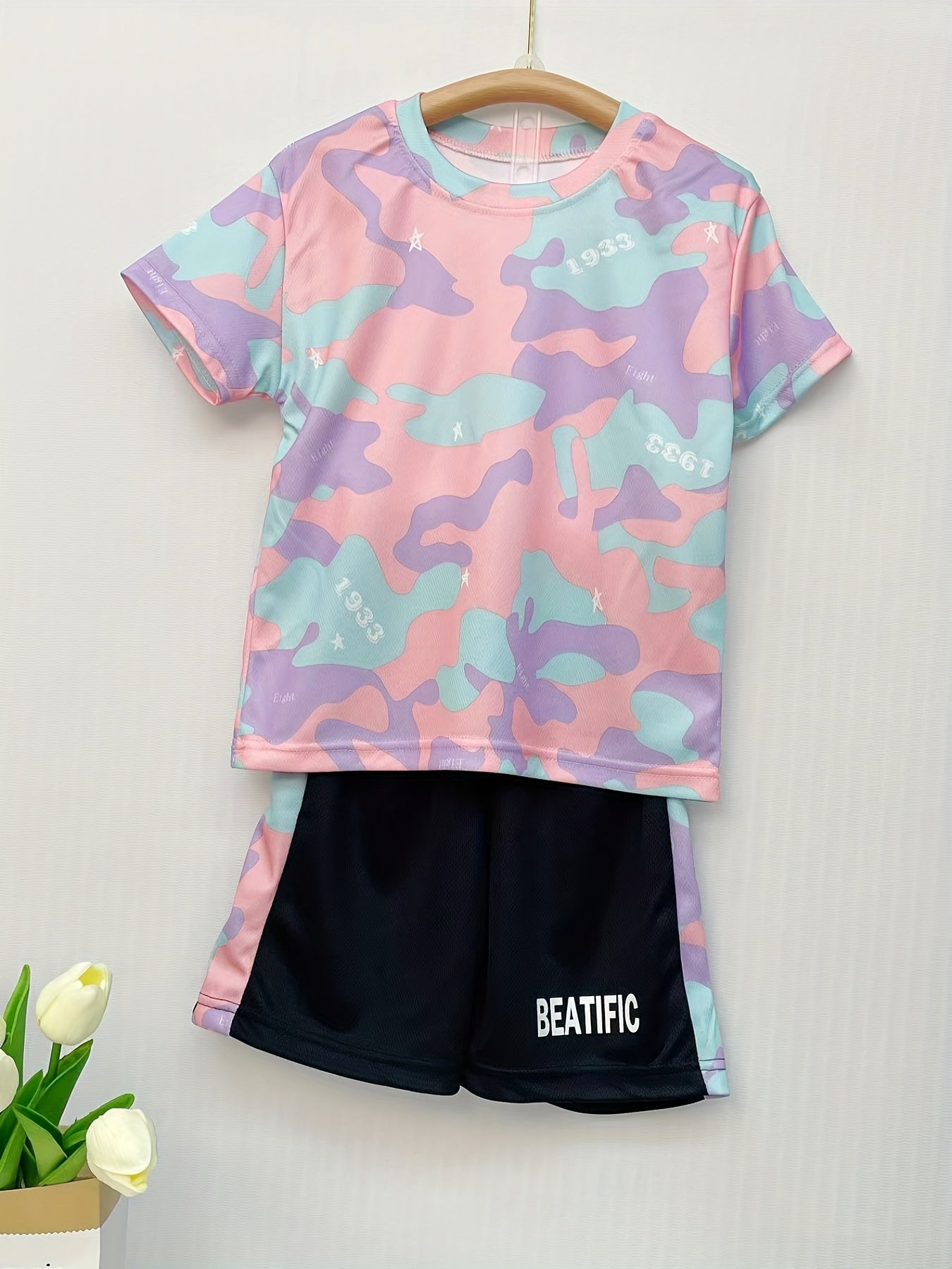 Boys Camouflage Outfit Round Neck T shirt & Shorts Kids Summer Clothes Sets