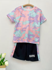 Boys Camouflage Outfit Round Neck T shirt & Shorts Kids Summer Clothes Sets