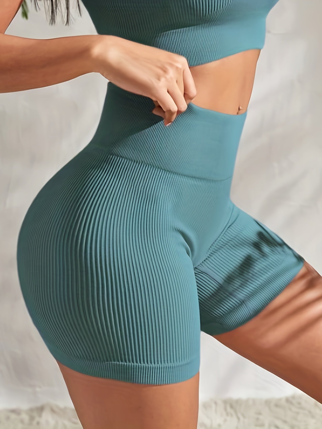 Ribbed High Waist Yoga Athletic Shorts for Women