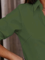 Women's Plus Solid Button Up Roll Up Sleeve Casual Blouse
