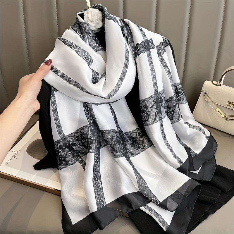 Printed Scarf Lightweight Silk Feeling Satin Shawl Long Mature Sunscreen Wrap