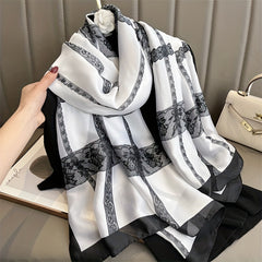 Printed Scarf Lightweight Silk Feeling Satin Shawl Long Mature Sunscreen Wrap