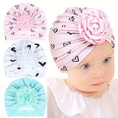 Baby Beanie Turban Hat With Flower For Four Seasons