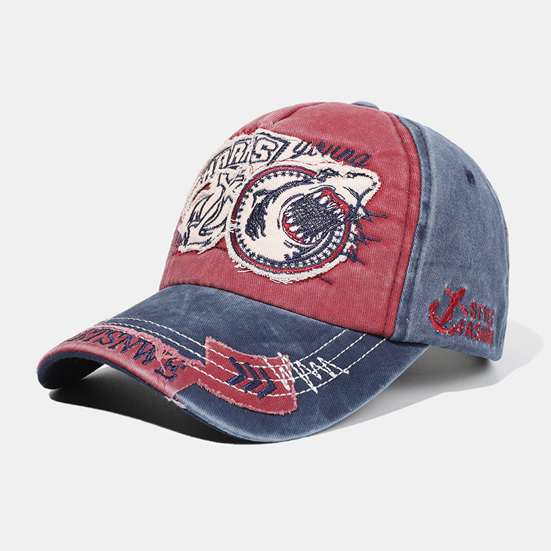 Men's Shark Patch Baseball Cap Vintage Washed Peaked Cap