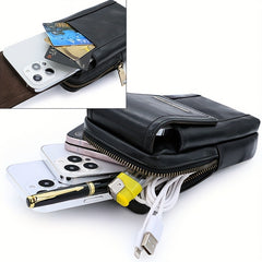 Vintage PU Leather Large Capacity Phone Storage Bag for Men