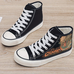 Dragon Print Plush Lined Chunky Canvas Sneakers