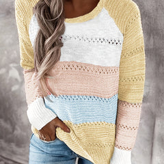 Colorblock Hollow Out Casual Sweater