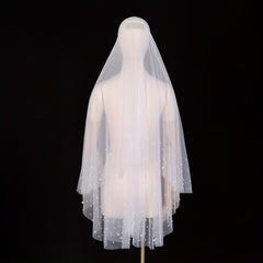Double Layer Bridal Veil with Pearl Embellishments and Hair Comb