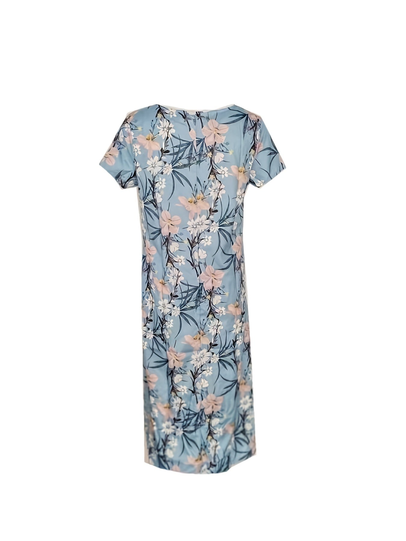 Floral Split Crew Neck Maxi Dress Short Sleeve