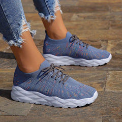 Women's Knit Lace Up Sneakers Breathable Sports Shoes