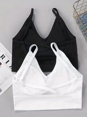 2pcs Ribbed Cami Tops V Neck Hollow Out Crop Top Women's Lingerie