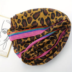 Leopard Print Crinkle Scarf Vintage Block Shawl Classic Head Wrap
