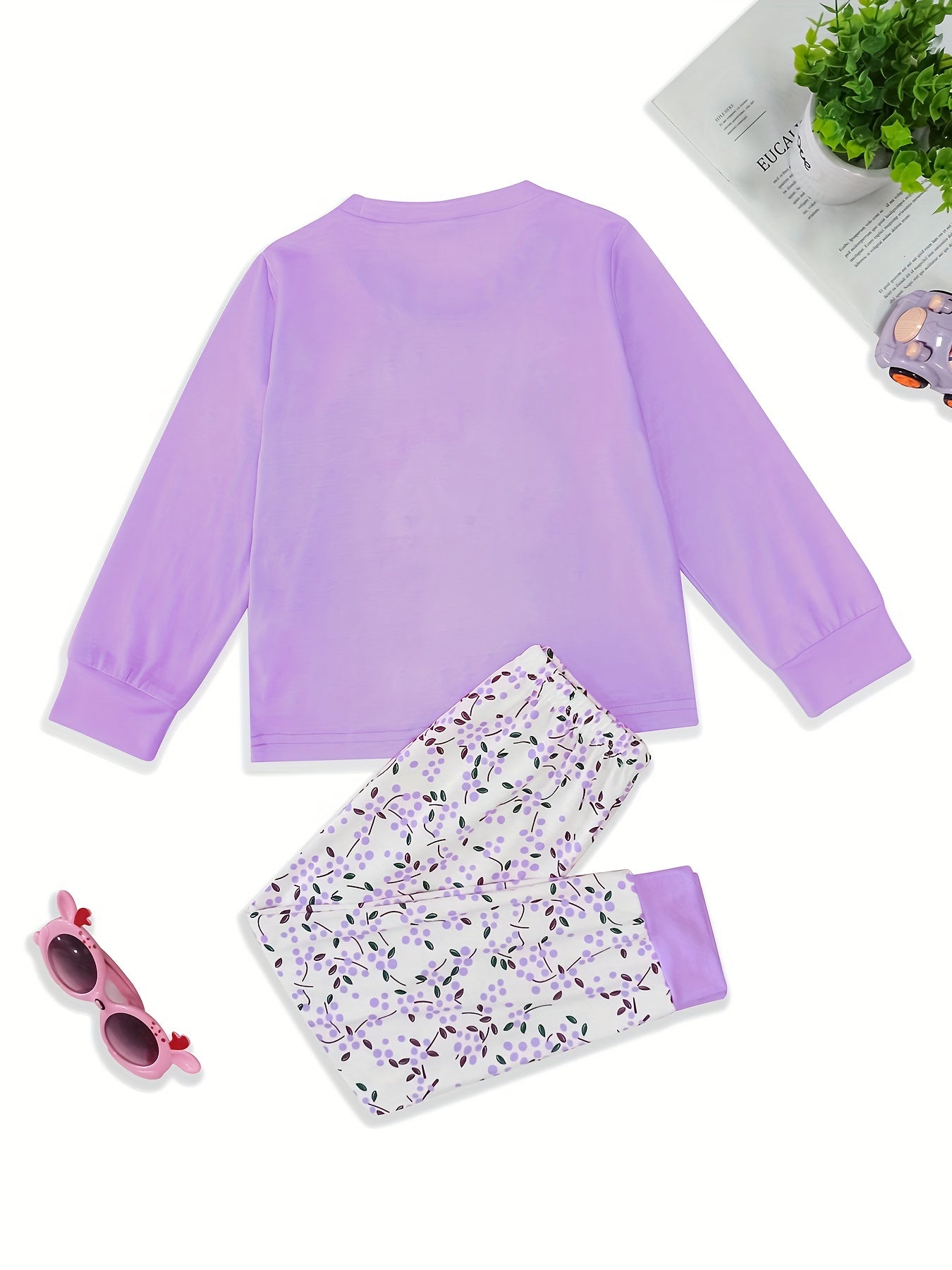 Girls Rabbit Top & Floral Trousers Pajama Set