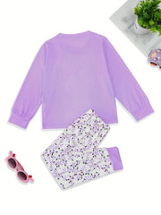 Girls Rabbit Top & Floral Trousers Pajama Set