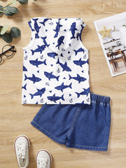 2pcs Shark Graphic Boys Hooded Tank Top&Shorts Set