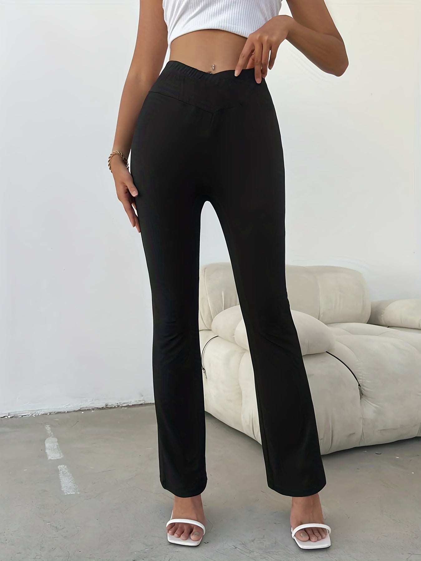 Slim Flare Leg Pants Casual Irregular Waist Pants Spring & Fall