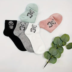 Panda Rhinestone Decor Socks Crew Short Women's Stockings