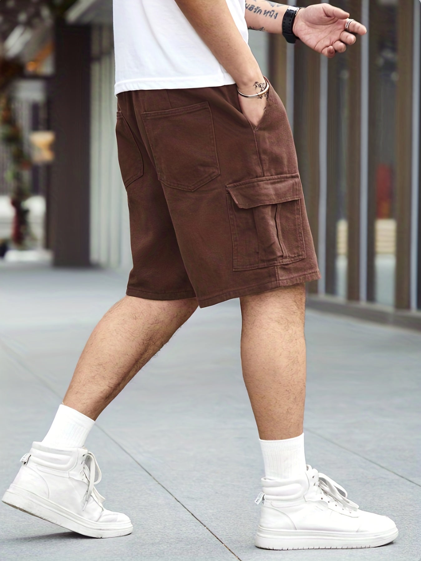 Men's Casual Cotton Cargo Denim Shorts with Drawstring Waist