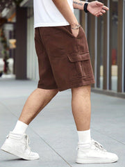 Men's Casual Cotton Cargo Denim Shorts with Drawstring Waist