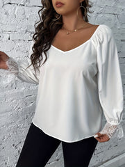 Contrast Lace Sleeve V Neck Blouse