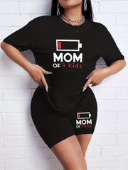 Mom Of 3 Kids Two Piece Set - Short Sleeve Crew Neck T Shirt & Shorts