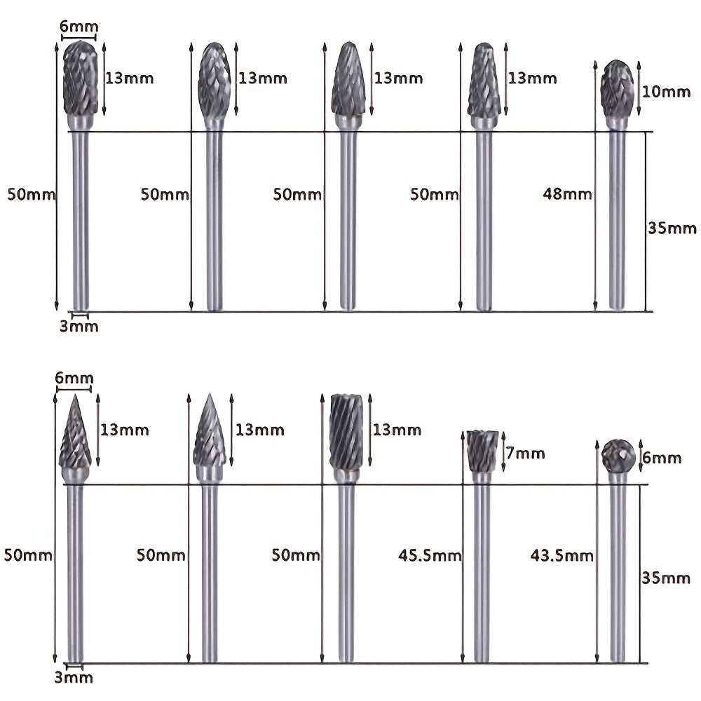 10pcs Tungsten Carbide Burrs Sets Drill Diamond Burs