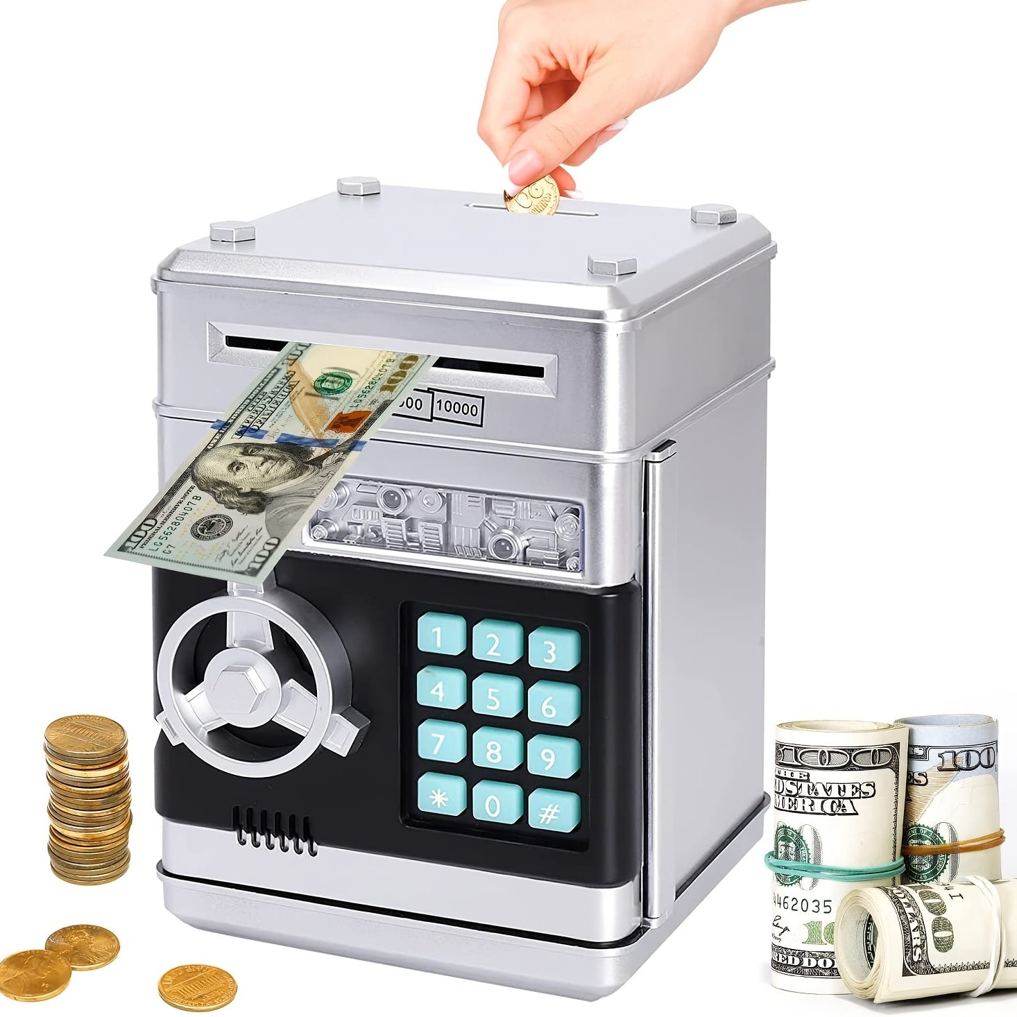 Mini ATM Piggy Bank for Boys Girls with Password Cash and Coin Savings Jar