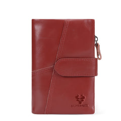 HUMERPAUL Women's Red Leather Clutch Bi-Fold Snap Closure Lanyard
