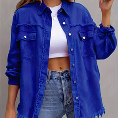 Women's Plus Size Ripped Denim Jacket