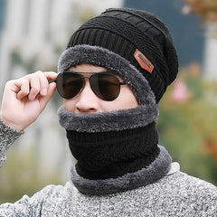 2pcs Men's Woolen Knit Hat & Neck Warmer Set