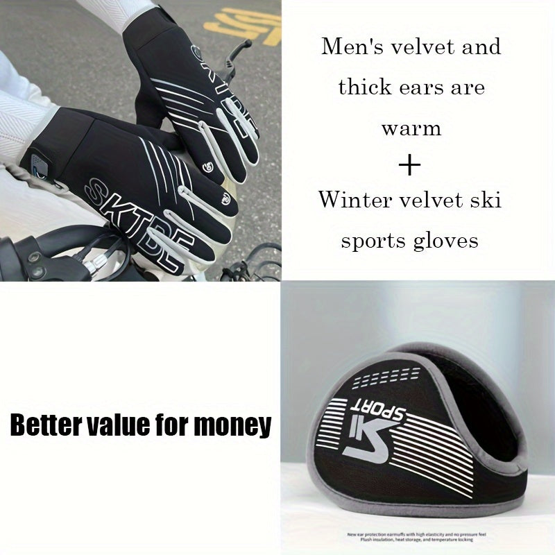 Outdoor Gloves Earmuffs Windproof Coldproof Warm Gloves