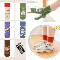 5pairs Baby Cartoon Animal Pattern Socks Kids Crew Socks For All Seasons