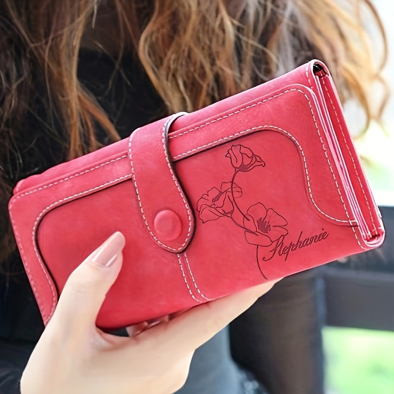 Personalized Name Wallet for Women Vintage Style with Zipper and Buckle Closure