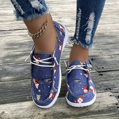 Christmas Snowman Santa Tree Cartoon Print Slip on Sneakers Lightweight Low