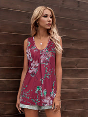Floral Print V Neck Tank Top Sleeveless Summer Casual Women's Clothing